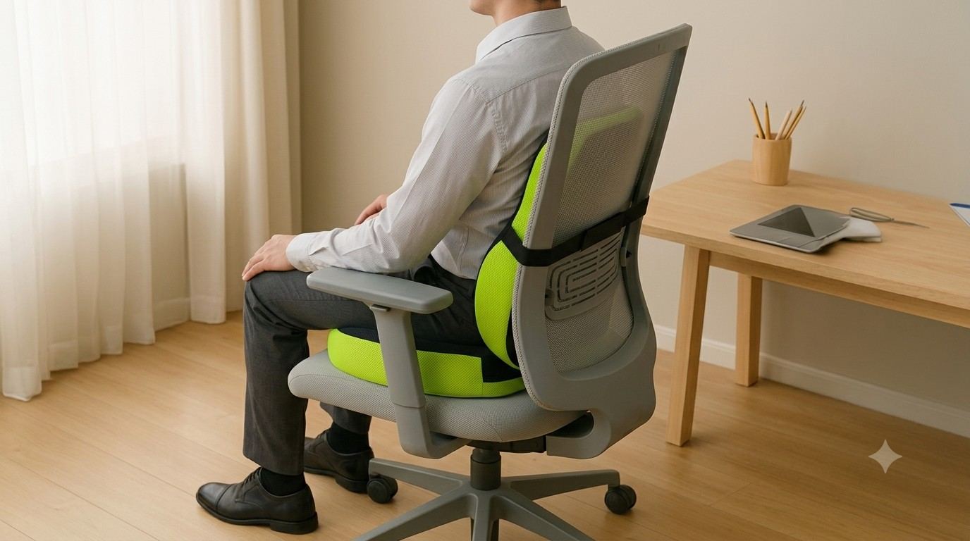 Lumbar support pillow on an office chair
