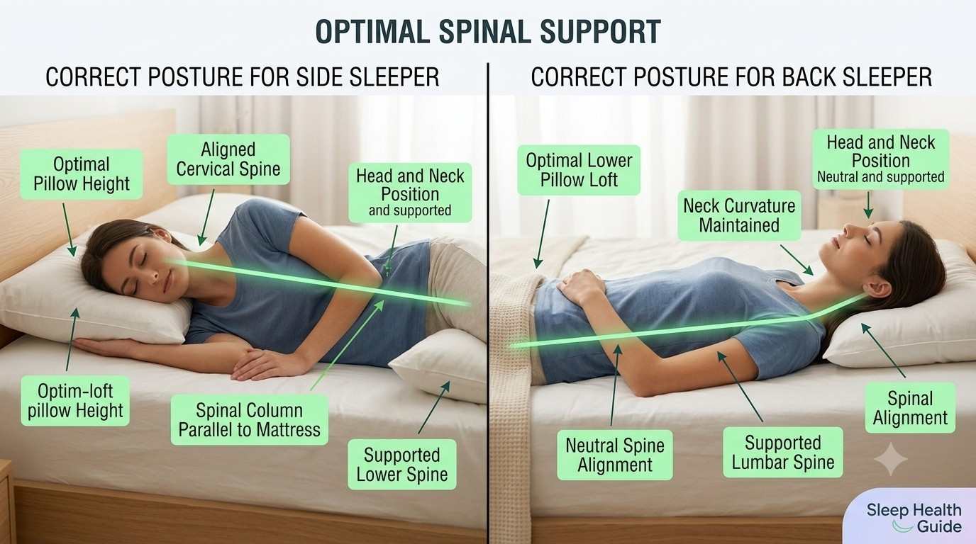 Side sleeper and back sleeper with aligned neck and spine